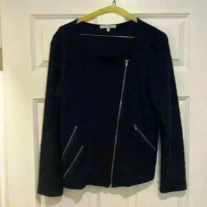 Red Haute Women’s Jacket Black L Asymmetrical Zip Front Long Sleeves Pockets EUC